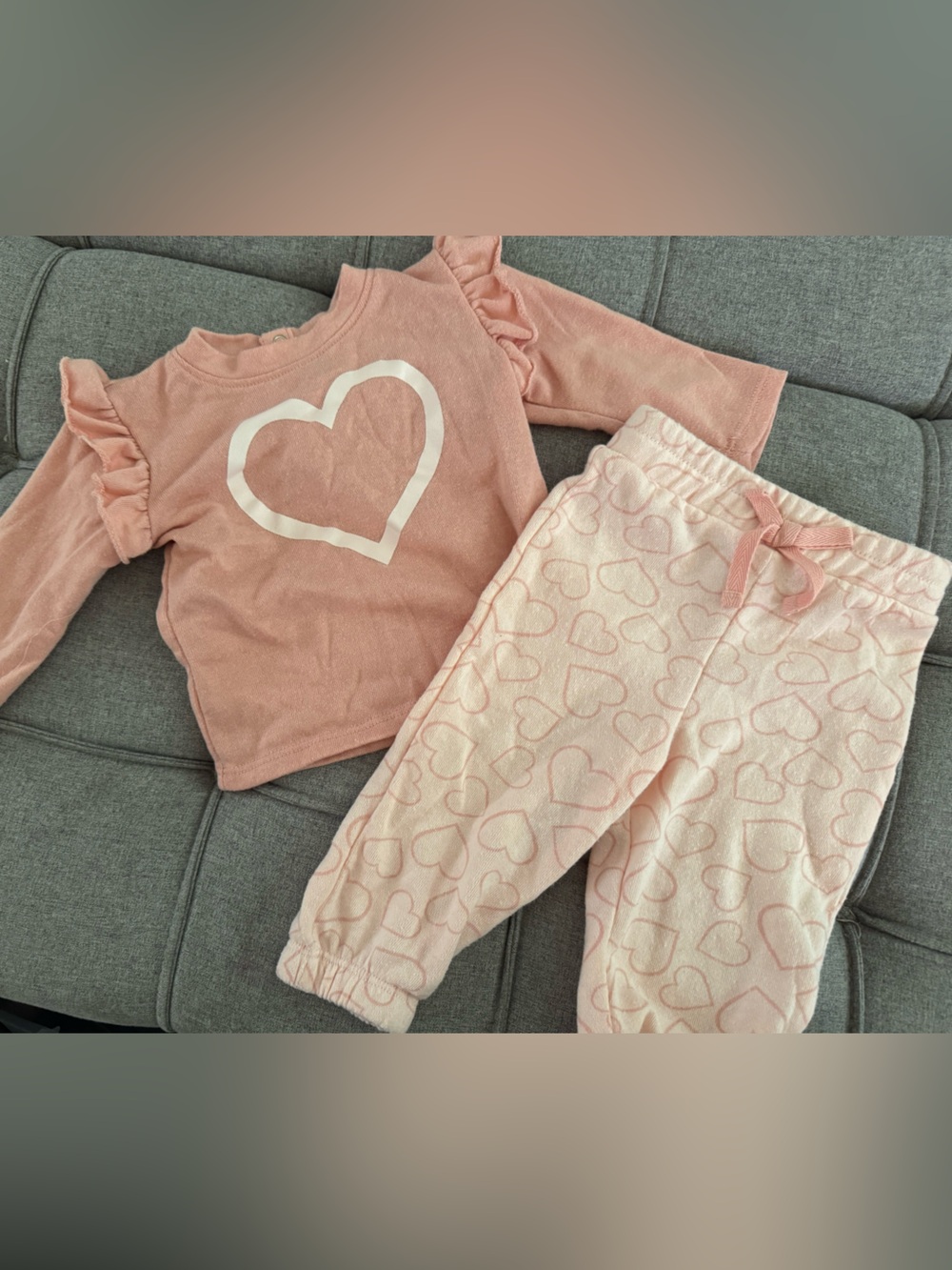 Grayson Mini baby girl Pink Heart Cozy sweatshirt sweatpants jogger Set